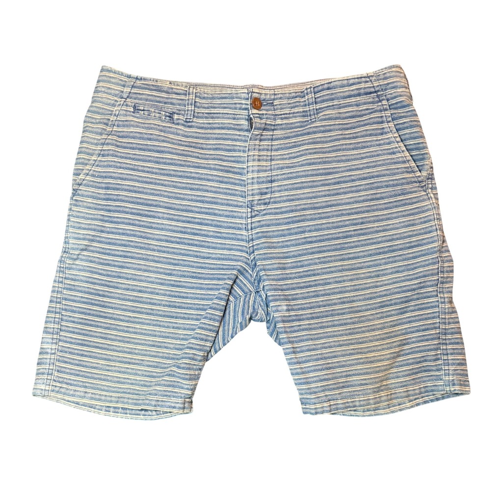 Lucky Brand Striped Flat Front Shorts Mens 36 Blue White Cotton Casual